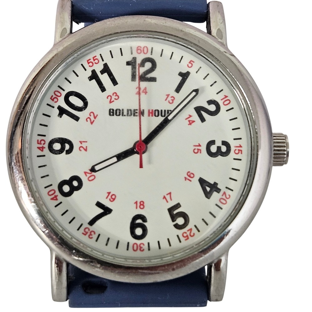 Golden Hour Wristwatch Blue White GH1314 Military Time Silicone Strap